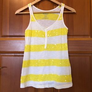 Old Navy Striped Yellow/White Sequin Tank Top